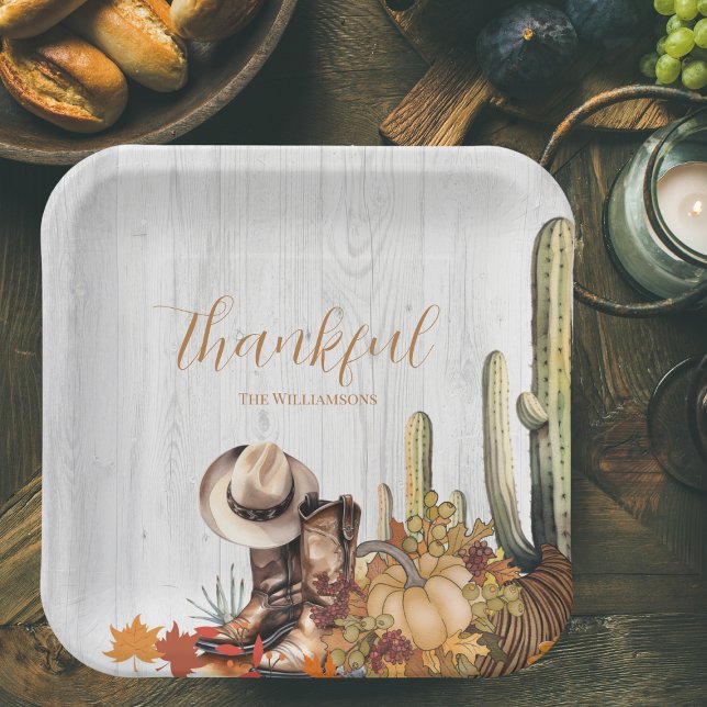 Rustic Wood Western Themed Thanksgiving Dinner Paper Plate (Creator Uploaded)