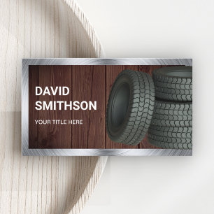Rustic Wood Wheel Alignment Car Tire Shop Business Card