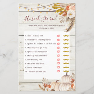 Rustic Wood White Cream He said She said Game Card