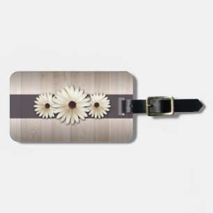 Rustic wood white daisy luggage tag