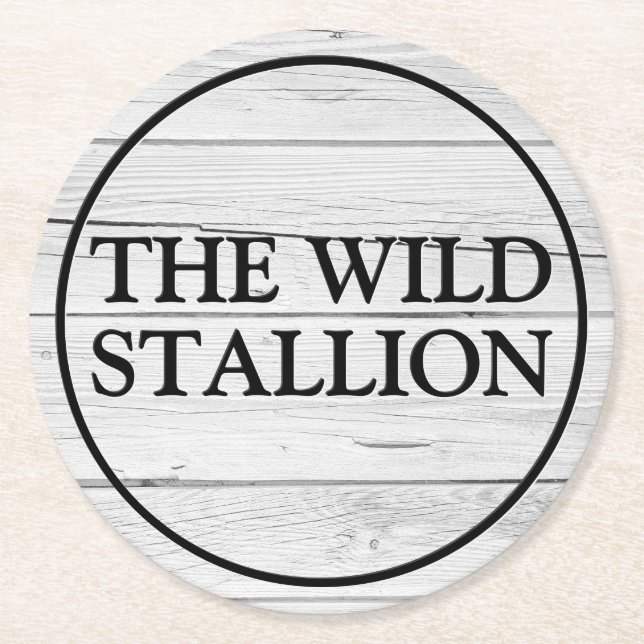Rustic Wood White Faux Engraved Name Bar Round Paper Coaster (Front)