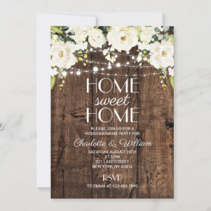 Rustic Wood White Floral Home Sweet Home Invitation