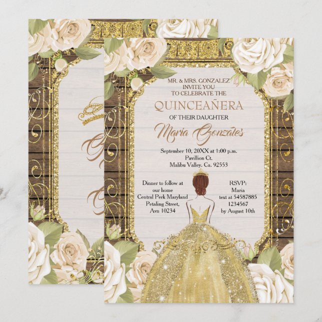 Rustic Wood White Flowers Quinceanera Birthday  Invitation (Front/Back)