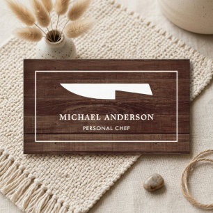 Rustic Wood White Kitchen Knife Personal Chef Business Card