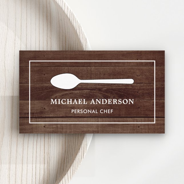 Rustic Wood White Kitchen Spoon Personal Chef Business Card (Creator Uploaded)