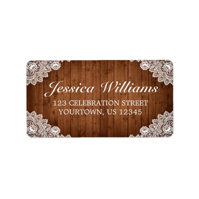 Rustic Wood & White Lace Address Label (Front)