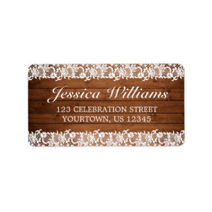 Rustic Wood & White Lace Address Label