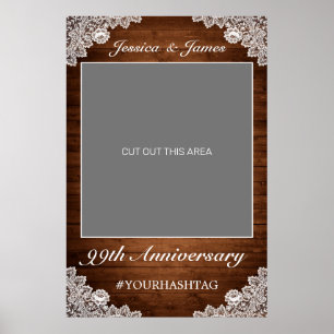 Rustic Wood & White Lace Anniversary Photo Prop Poster