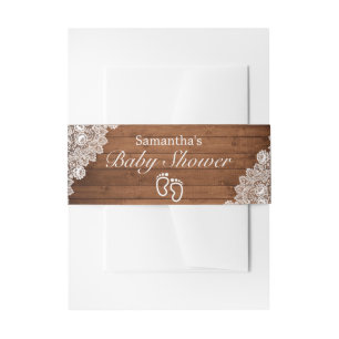 Rustic Wood & White Lace Baby Shower Invitation Belly Band
