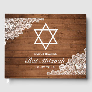 Rustic Wood & White Lace Bar Bat Mitzvah Guest Book