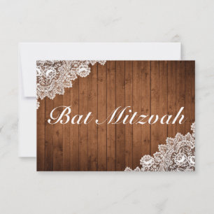Rustic Wood & White Lace Bar Bat Mitzvah RSVP Card