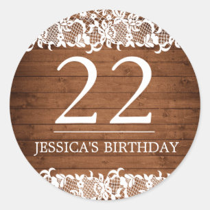 Rustic Wood & White Lace Birthday Age Classic Round Sticker