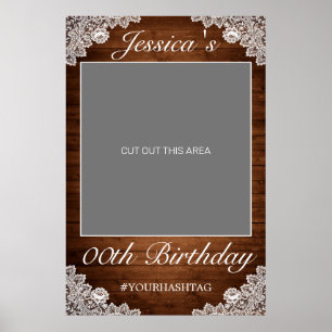 Rustic Wood & White Lace Birthday Photo Prop Poster