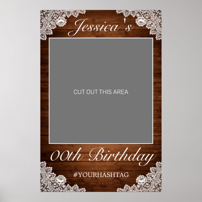 Rustic Wood & White Lace Birthday Photo Prop Poster (Front)