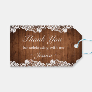 Rustic Wood & White Lace Birthday Thank You Favour Gift Tags