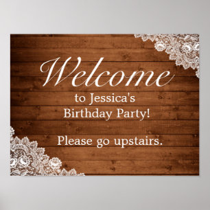 Rustic Wood & White Lace Birthday Welcome Sign