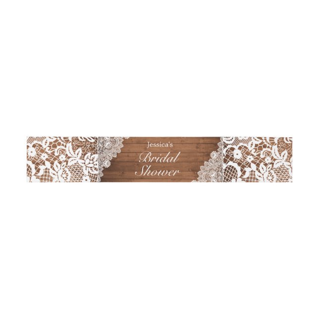 Rustic Wood & White Lace Bridal Shower Invitation Belly Band (Flat)