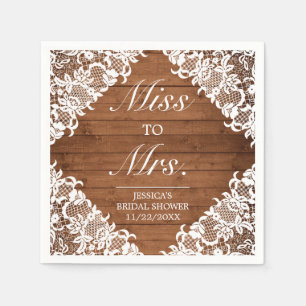 Rustic Wood & White Lace Bridal Shower Ms to Mrs Napkin