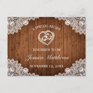 Rustic Wood & White Lace Bridal Shower Recipe Card