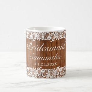 Rustic Wood & White Lace Bridesmaid Wedding Coffee Mug