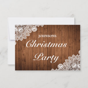 Rustic Wood & White Lace Christmas Party RSVP Card