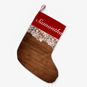 Rustic Wood & White Lace Christmas Small Christmas Stocking