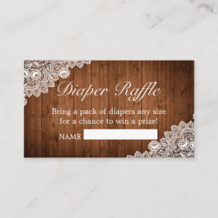 Rustic Wood & White Lace Cute Feet  Diaper Raffle Enclosure Card