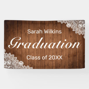 Rustic Wood & White Lace Graduation Banner