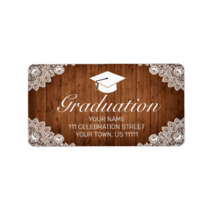 Rustic Wood & White Lace Graduation Invitation Label