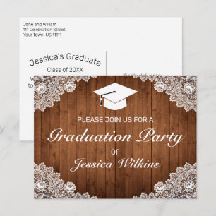 Rustic Wood & White Lace Graduation Invitation Postcard