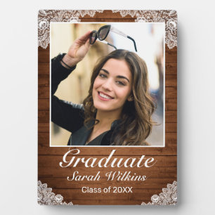 Rustic Wood & White Lace Graduation Photo Plaque