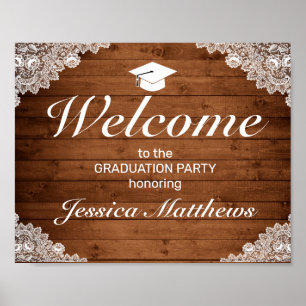 Rustic Wood & White Lace Graduation Welcome Party Poster