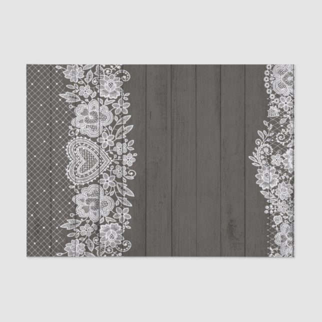 Rustic Wood & White Lace Lacy Farmhouse Chic Tissue Paper (Front)