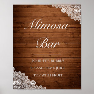 Rustic Wood & White Lace Mimosa Bar Wedding Sign