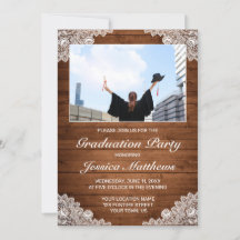 Rustic Wood & White Lace Photo Graduation 