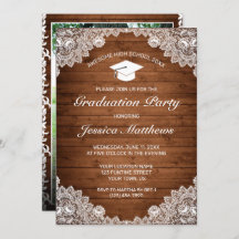 Rustic Wood & White Lace Photo Graduation 