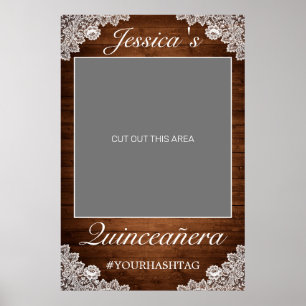 Rustic Wood & White Lace Quinceañera Photo Prop Poster