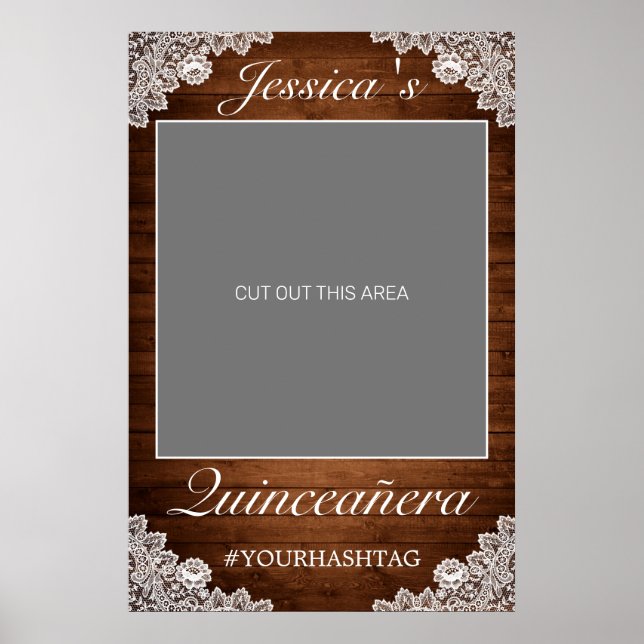 Rustic Wood & White Lace Quinceañera Photo Prop Poster (Front)