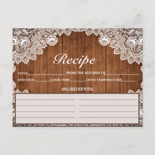 Rustic Wood & White Lace Recipe Card