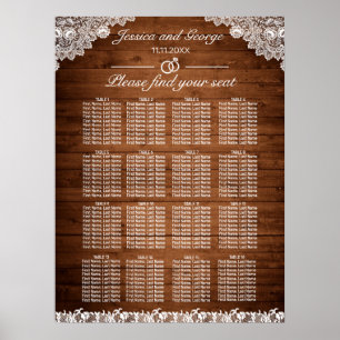 Rustic Wood & White Lace Seating Chart 16 Tables