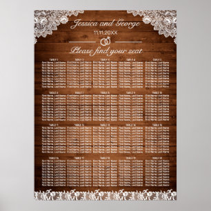 Rustic Wood & White Lace Seating Chart 20 Tables