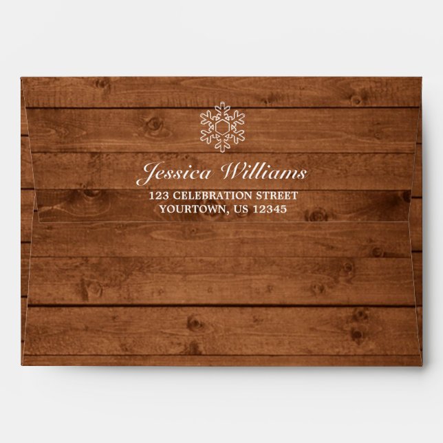 Rustic Wood & White Lace Snowflake Holiday Envelope (Back (Top Flap))