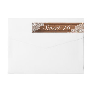 Rustic Wood & White Lace Sweet 16 Birthday Wrap Around Label