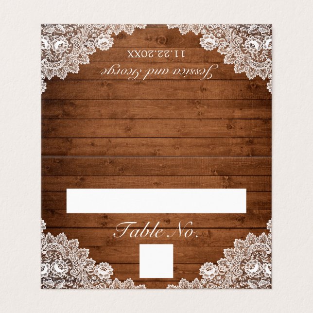 Rustic Wood & White Lace Table Number & Name Card (Outside Unfolded)