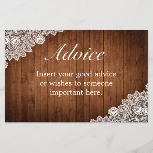 Rustic Wood & White Lace Wedding Advice Card