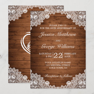 Rustic Wood & White Lace Wedding Anniversary Invitation