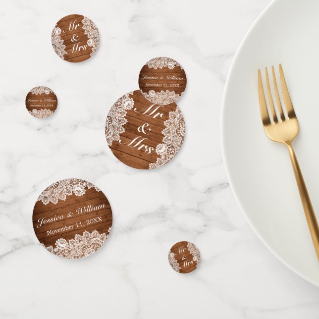 Rustic Wood & White Lace Wedding Confetti (Group)