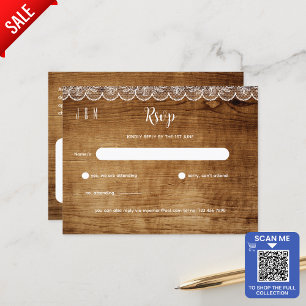 Rustic Wood White Lace Wedding RSVP - Matching Set Postcard