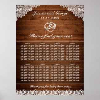 Rustic Wood & White Lace Wedding Seating Chart