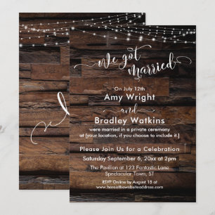 Rustic Wood White Lights We Got Married Invitation
